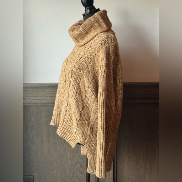 Silvia Novelli Cozy Oversized Cable Knit Cowl Neck Sweater Camel Large - Picture 2 of 7